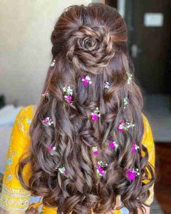 Lehenga with Flower Roll Hairdo